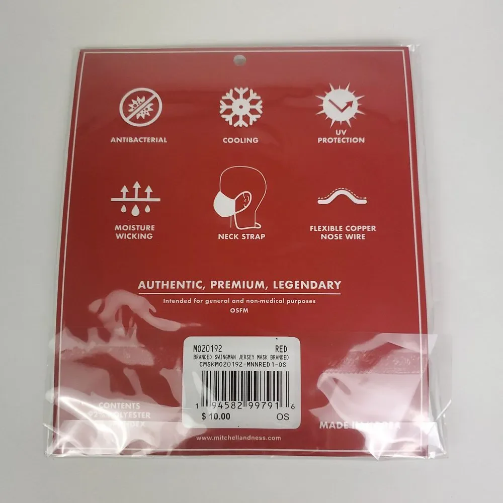 Mitchell & Ness Red Jersey‎ Face Mask Antibacterial UV Protection Adjustable NWT